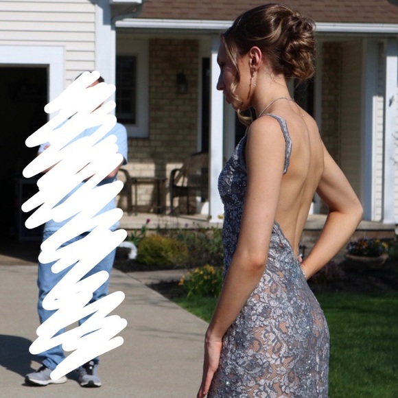 Jovani Silver/ Sequin/ Lace Prom Dress - Picture 6 of 8